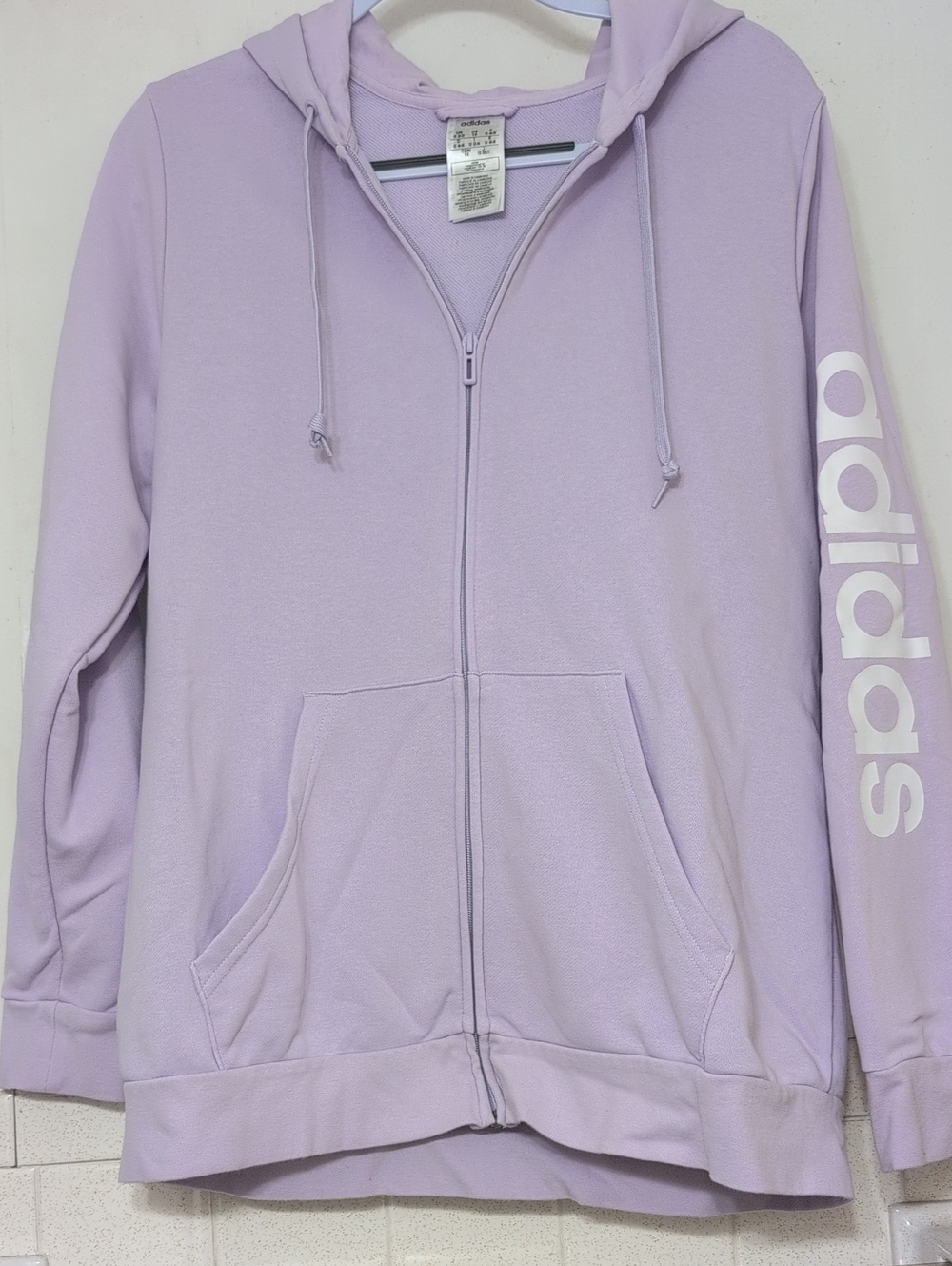 adidas Lavender Full-Zip Hoodie with Sleeve Logo - Light Purple
